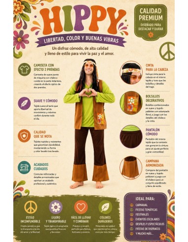 Fantasia Hippie Masculina Tamanho L | Fantasias para Adultos O Rei do Carnaval